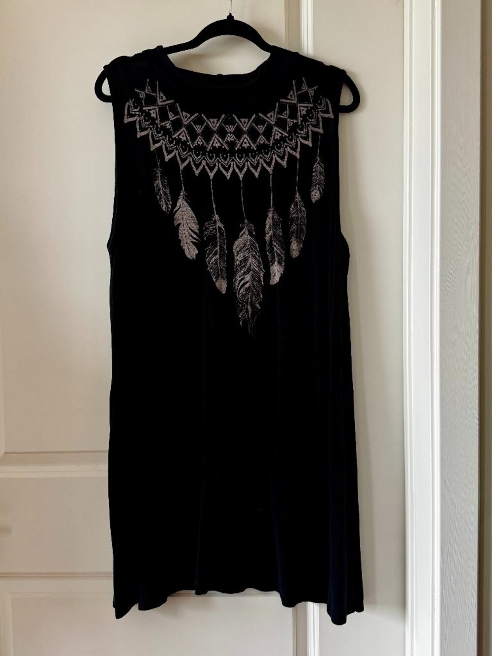 Rainbow Plus Boho Feather Print Swing Dress Sleeveless Tribal Tank Dress